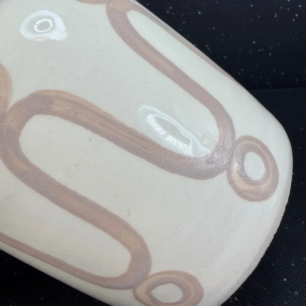 THEMIS Z Handmade in Greece Ceramic Vase Cream Mauve Geometric Wave Vessel